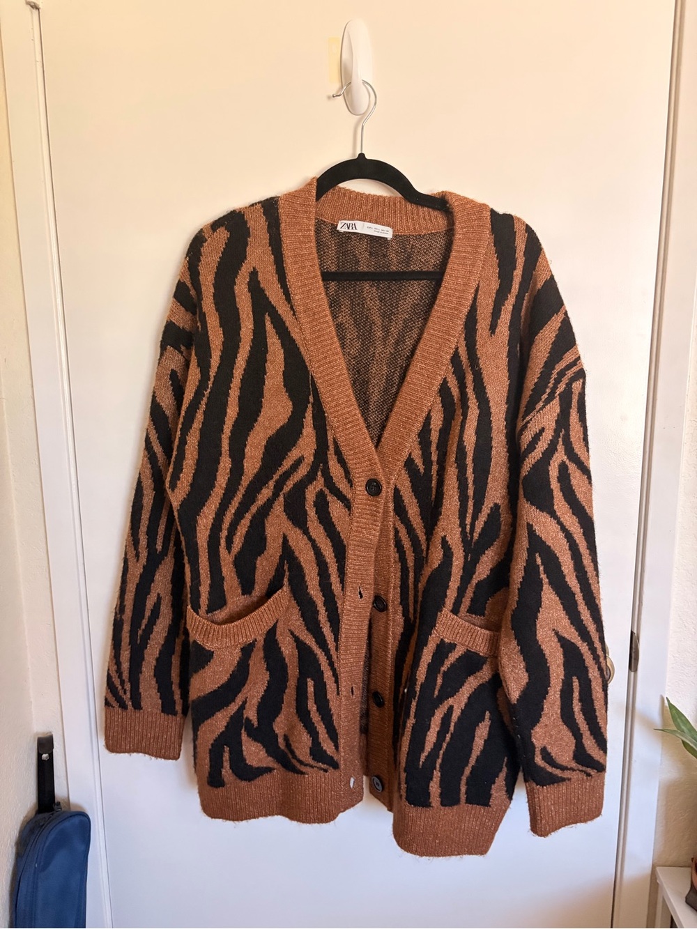Zara Brown & Black Zebra-Print Button Cardigan Sweater